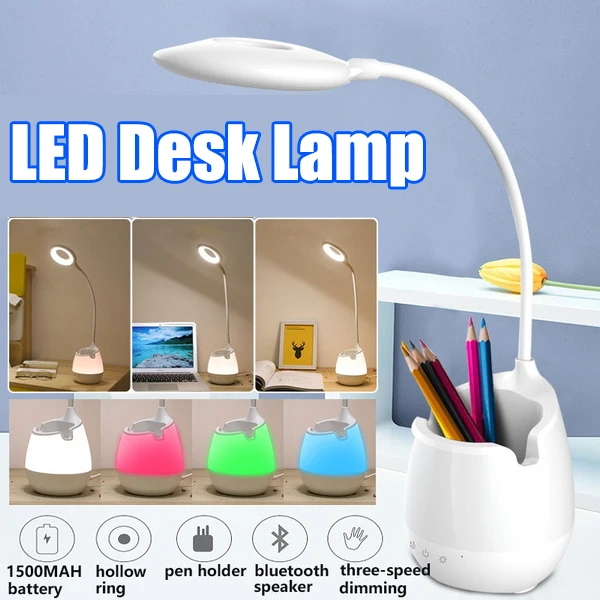 

3 Gear Dimming Table Lamp LED Colorful Desk Light with With Phone Pen Holder Reading Light Student Study Light Bluetooth Speaker