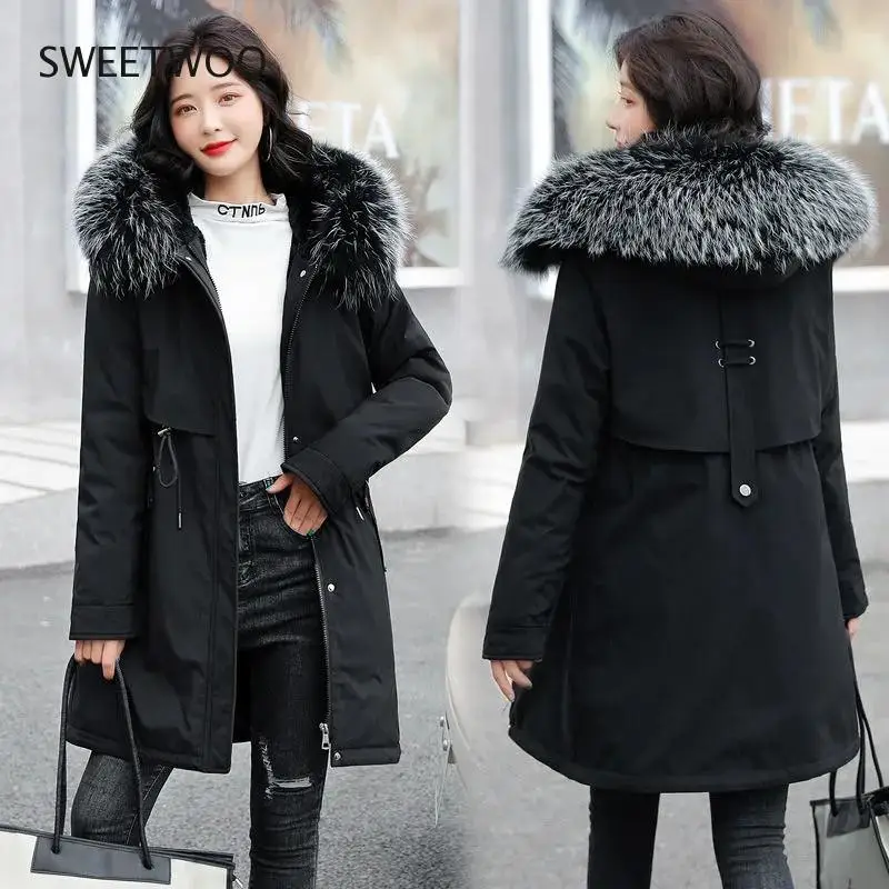2021 New Snow Wear Long Parkas Winter Jacket Women Fur Hooded Clothing Female Fur Lining Thick Winter Coat Women Parka Outwear