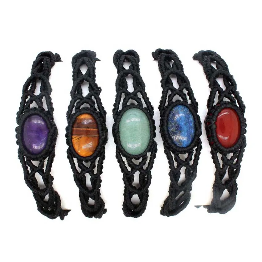 

Natural Amethyst Crystal Quartz Agate Bracelets for Women Rope Wrapped Braided Macrame Stone Handmade Jewelry Gifts for Girls