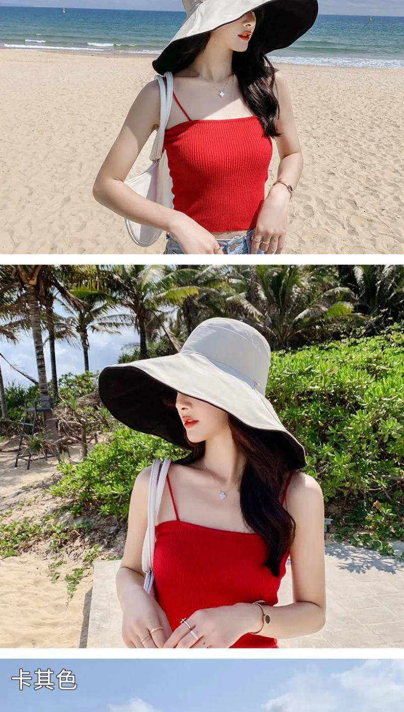 Wide Brim UPF 50+ Sun Hat Women Anti-UV Protection Hiking Fisherman Cap Fold Summer Solid Beach Hat Double sided Sun hat