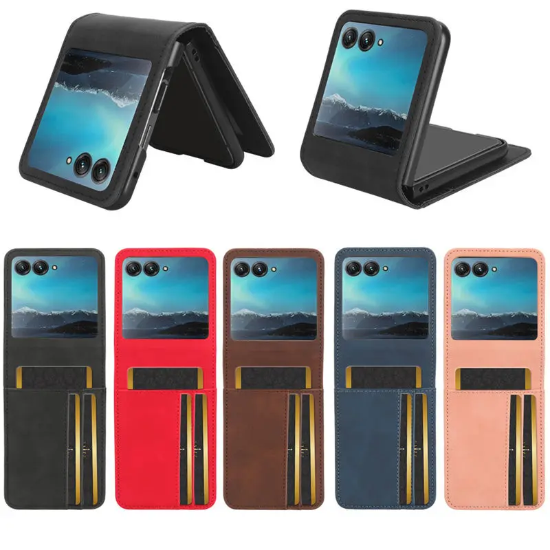 

Кожаный чехол для Motorola Moto Razr 40 ультра противоударный с несколькими слотами для визиток складной защитный чехол для экрана
