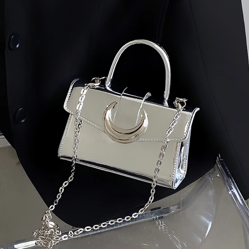

Cool Y2k Hot Girls Moon Shoulder Bags Patent Leather Women's Small Square Crossbody Bag Female Dinner Clutch Chain Handbags