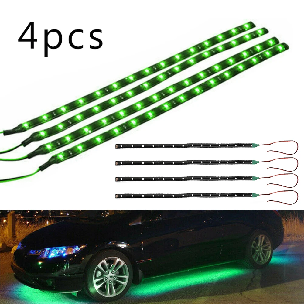 

4pcs Green 30cm 15SMD LED Motorcycle Waterproof Flexible Strip Light For Ext/Inte Waterproof Car Lights Flexible