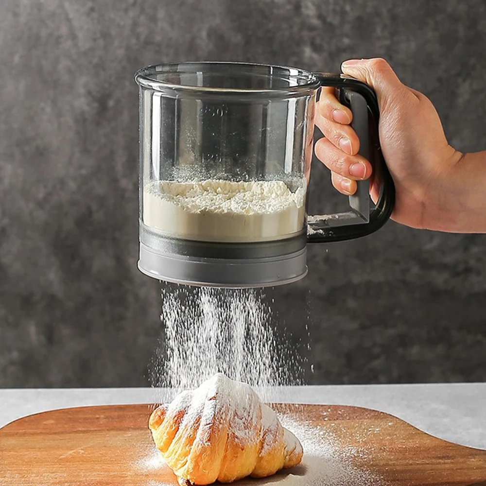 Kitchen Flour Sieve Handheld Semi-automatic Sugar Sifter Powder Shaker Handle Measuring Cup Making Tool Baking Kitchen Tools 1