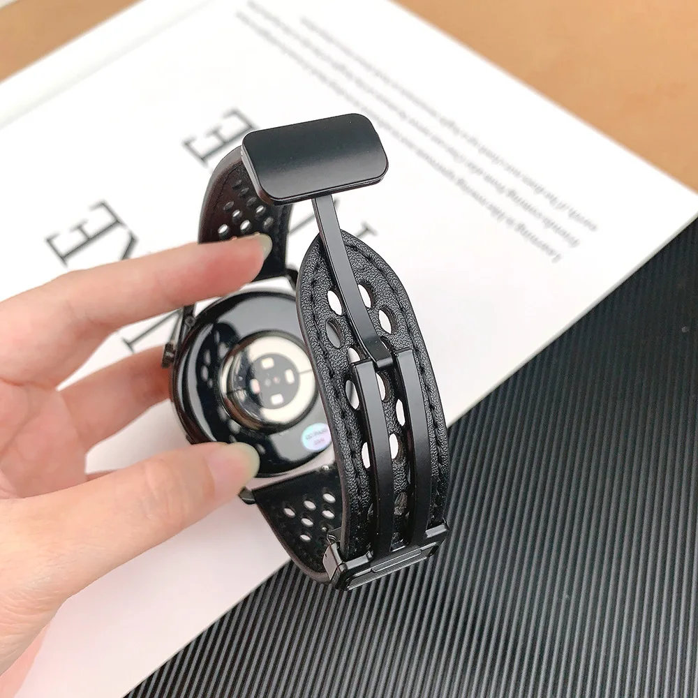 Magnetic Silicone-Leather Smartwatch Strap Bracelet, 22mm/20mm
