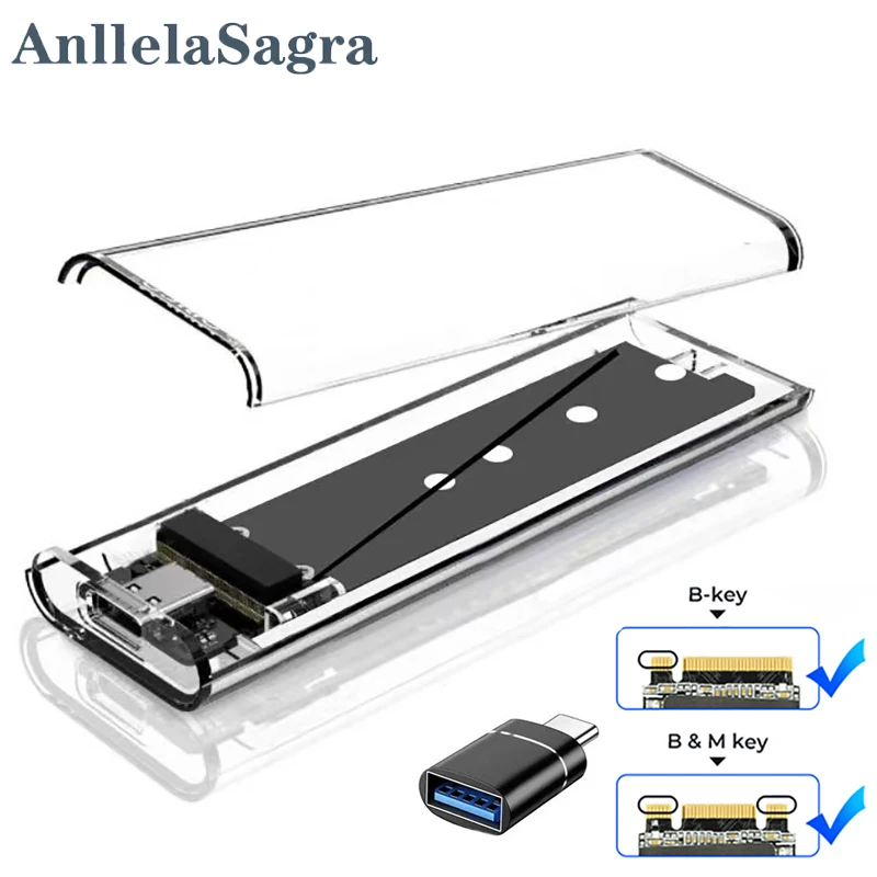 M2 SSD Enclosure For 2230 2242 2260 2280 NGFF 5Gbps SATA Harddisk Box Type C USB Transparent External M.2 NGFF Adpater