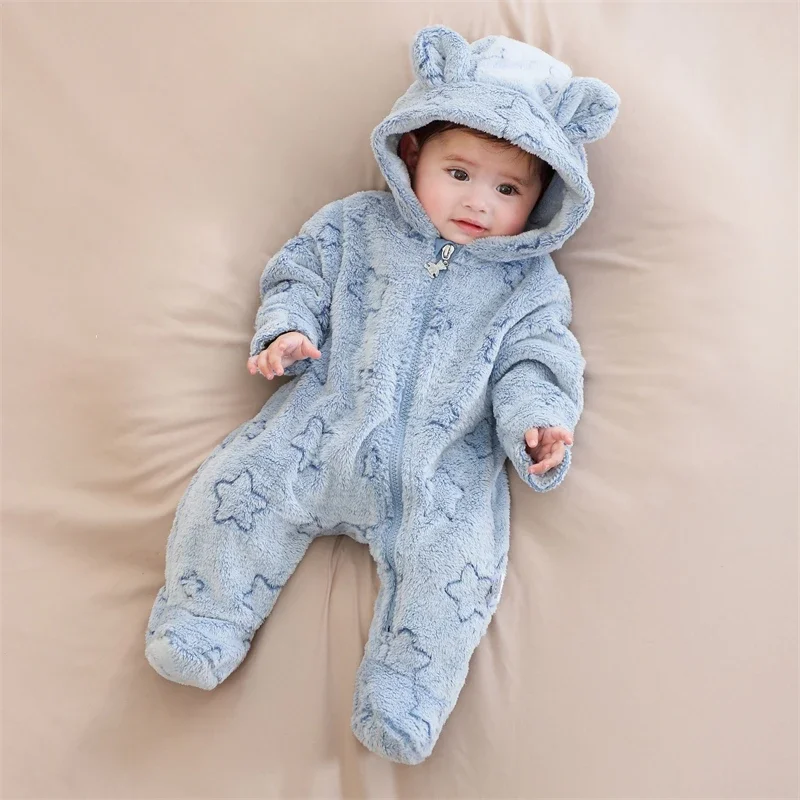 Soft Flannel Warm Baby Rompers - Autumn Winter Cartoon Bodysuit for Newborn Boys & Girls, 0-12M Infant Clothing