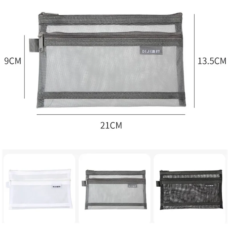 Simple Transparent Mesh Pencil Case Storage Student Pencil Bag Large Capacity Pouches Stationery Cosmetic Bags 5