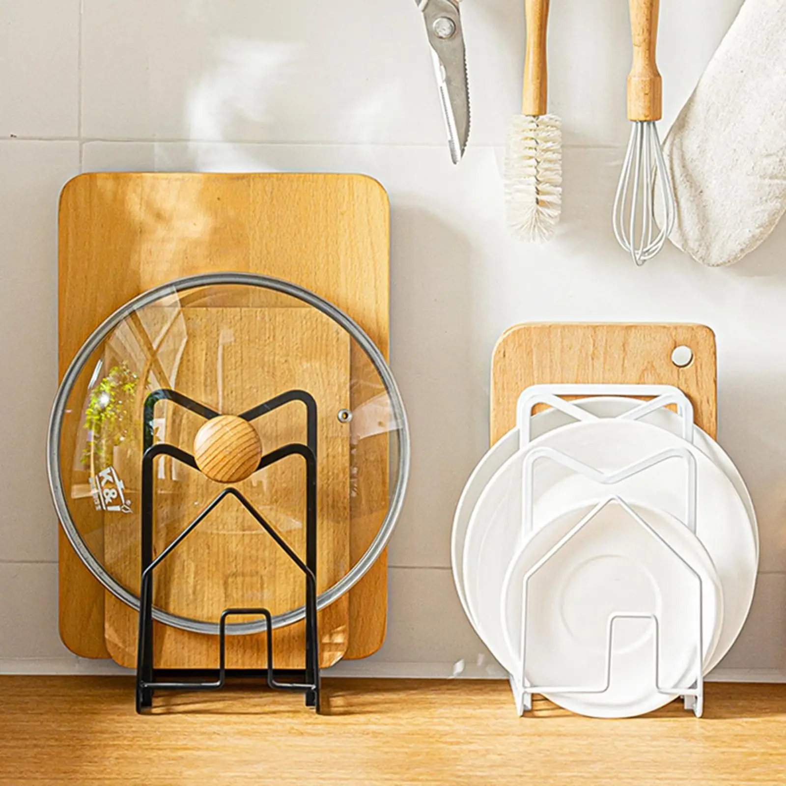Rrain Organizer Da Cucina Porta Coperchi E Cucchiaini, Supporto Multifunzione Per Tagliere E Pentole, In Plastica Resistente, Accessorio Salvaspazio Per Tenere In Ordine Il Piano Cucina