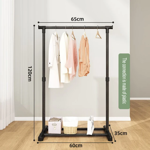 Garment Rack Floor Standing Clothes Hanger Double Pole Coat Rack Wardrobe Clothing Drying Rack Mobile Cloth Rail Home Furniture Black 60cm
