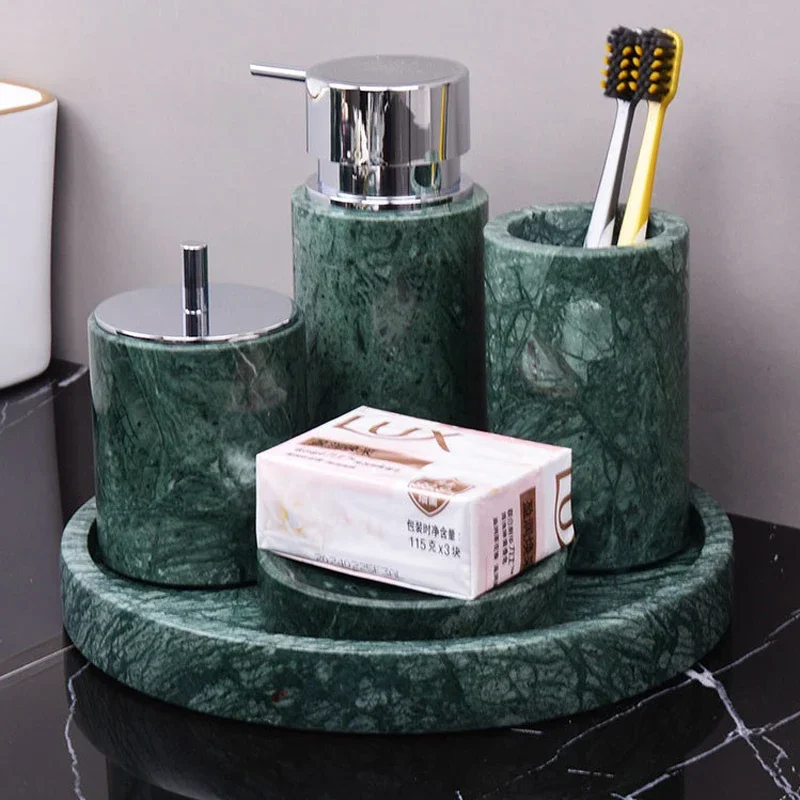 Natural Marble Bathroom Set Nordic Tray Toothbrush Holder Soap Dispenser Kit