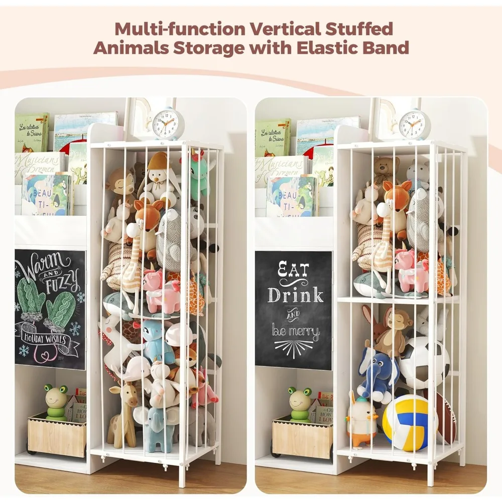 Toy Storage Organizer Kid Bookshelf with Stuffed Animal Storage Holder Floor Storage Cabinet Toy Chest 3-Tier Toddler Book Shelf 5