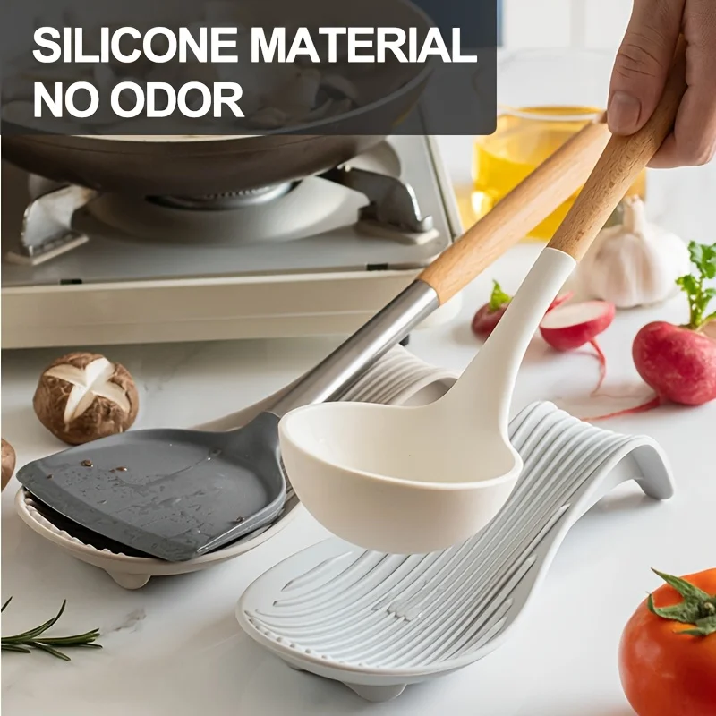1Pc Silicone Spoon Rest Heat Resistant Placemat Drink Glass Coaster Tray Spoon Pad Eat Pot Holder Kitchen Accessories