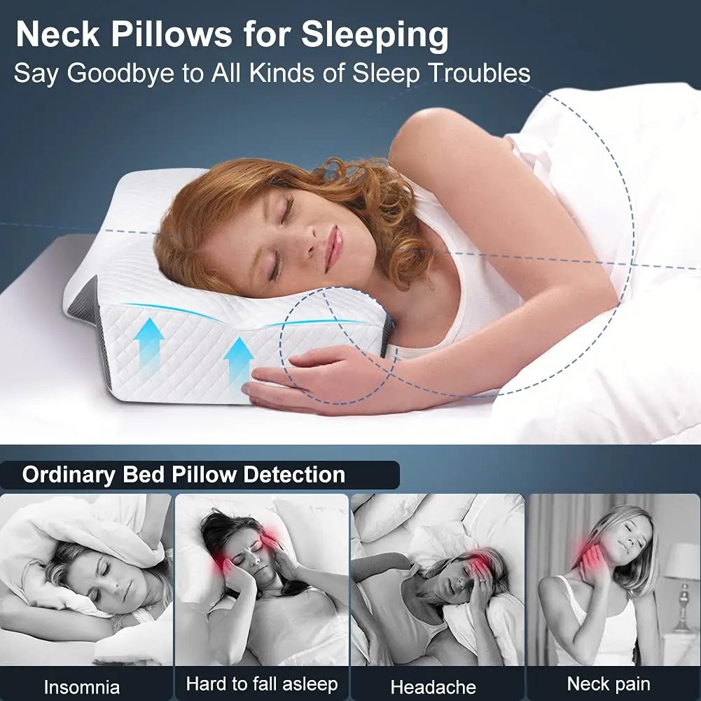 Cervical Pillow For Neck Pain Relief, Hollow Design Odorless Memory Foam  Pillows With Cooling Case, Adjustable Orthopedic Bed Pillow For Sleeping,  Con