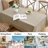 Beige Thick Polyester Linen Rectangle Tablecloth with Decorative Cutouts Waterproof Stain Resistant Table Cloth 6