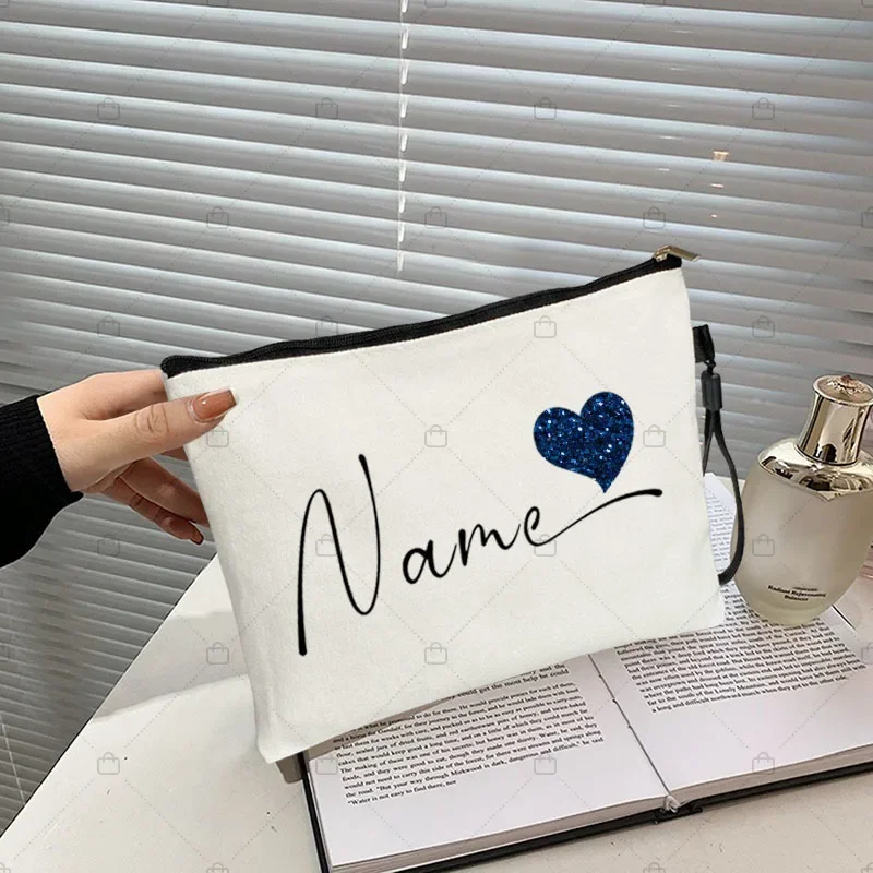 Personalized Custom Name Text Cosmetic Bag Rose Gold Color Love Heart Makeup Bags Travel Toiletry Pouchs Kit Teacher Bride Gift cosmetic bag cosmetic storage bag toiletry bag makeup bag cosmetic case