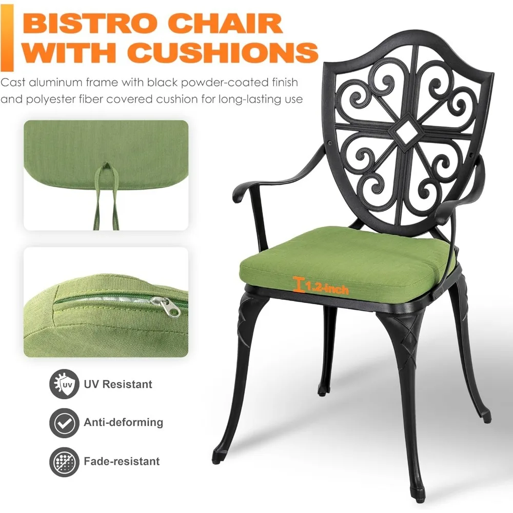 3-Piece Cast Aluminum Bistro Set with Cushions 5