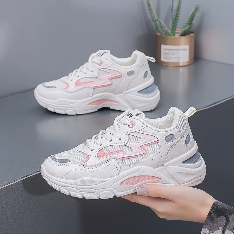 Casual Sneakers Women Fashion Breathable Mesh Shoes Lace-up Thick Sole Tennis Shoes Woman Platform Sneaker Zapatos Mujer