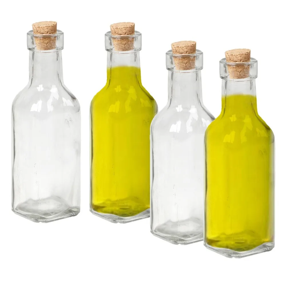 Olive Oil Bottle Glass Vinegar Drizzler Cruet Set with Cork Lid Clear 180ml 4x