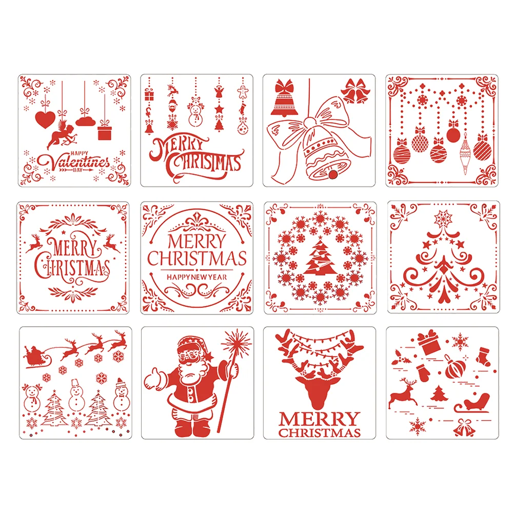 

12 Pcs Christmas Painting Stencil Spray Candy Molds Hollow Out The Pet Cookie Cutters