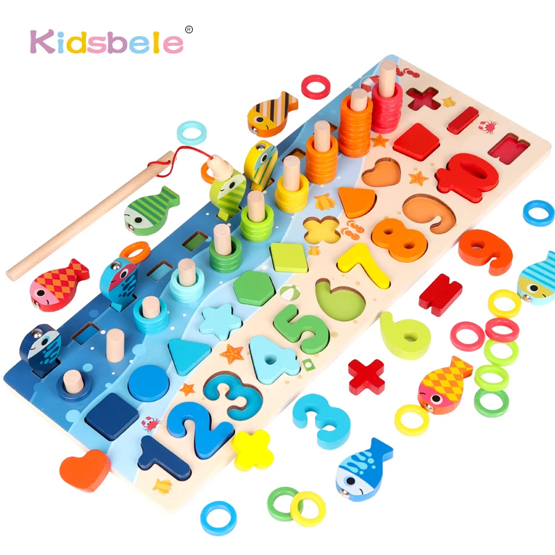 

Kids Montessori Educational Wooden Toys Board Math Magnetic Fishing Count Numbers Matching Digital Shape Preschool Toys