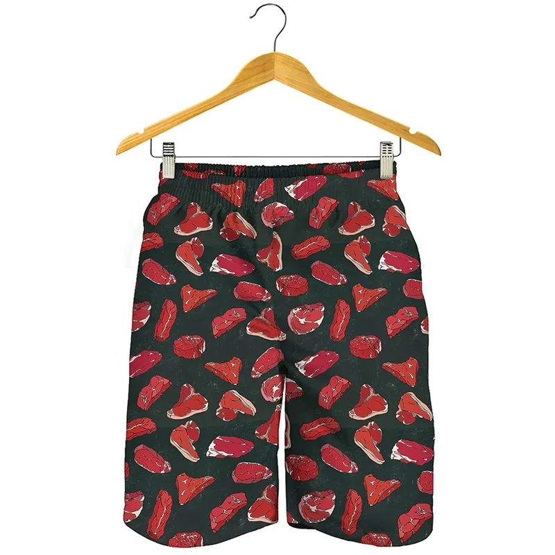 Funny Meat Graphic Beach Shorts For Men Summer Casual Board Ice Shorts 3d Print Loose Plus Size Trunk Short Pants Streetwear 2