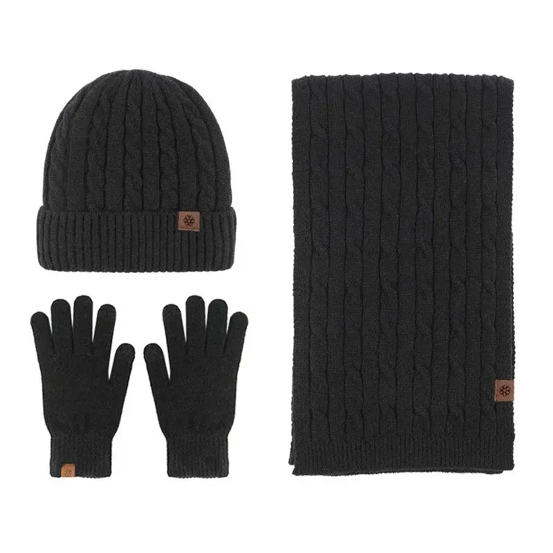 3PCS Winter New Knitted Hat Scarf and Gloves Three-piece Set Winter Women's Cold-proof and Warm Scarf Three-piece Set for Men