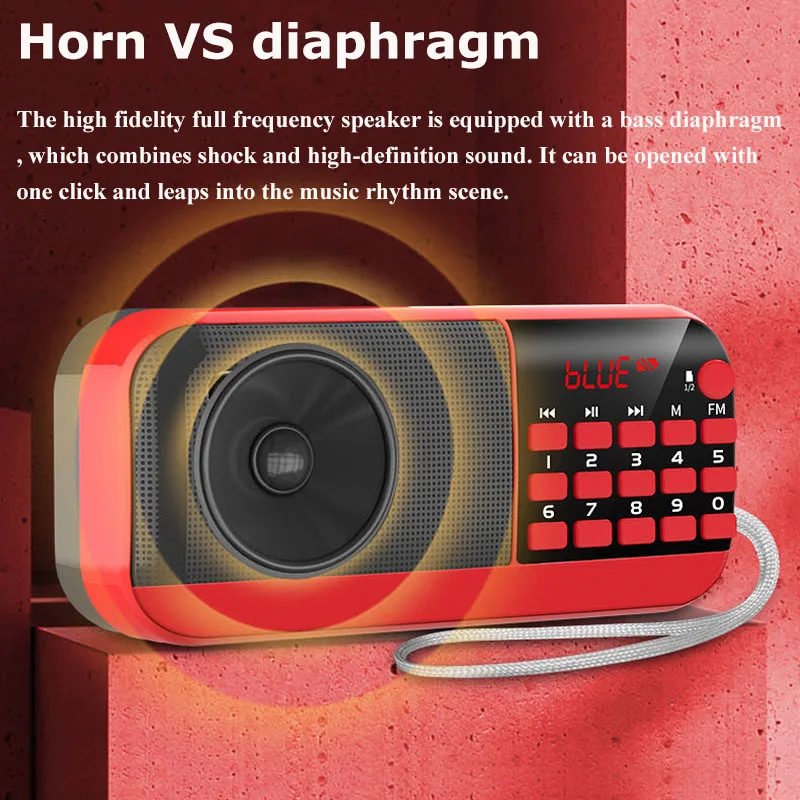 Mini Portable FM Radio High Sensitivity Radios Receiver Wireless Bluetooth Speaker with Lanyard Antenna Dual TF Card Music Playe