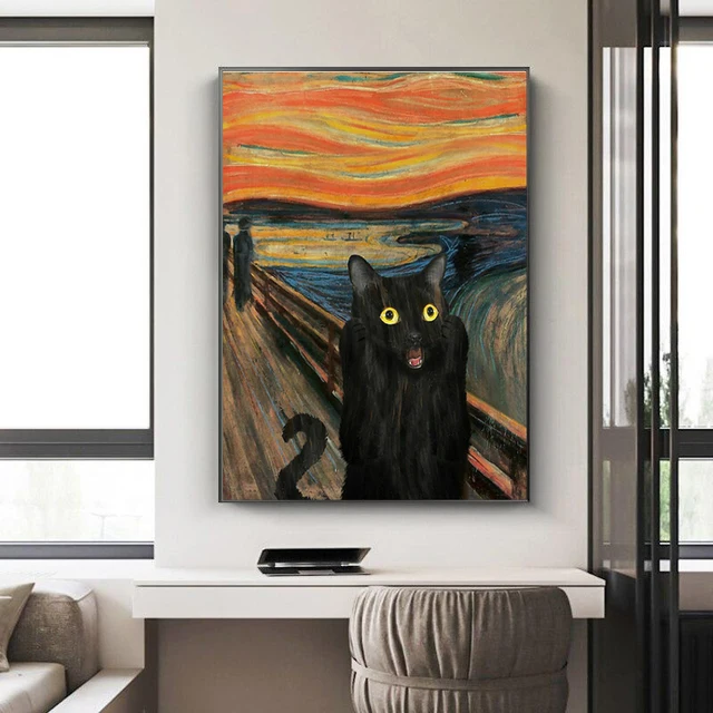 Toile de Portrait de chat noir moderne peintures amusantes affiches et imprim s images d art