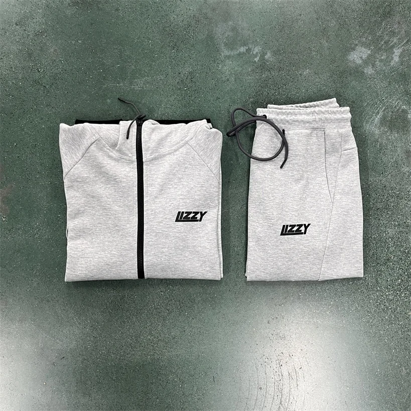 

Lizz TECH SET GREY Men's Black Zipper Tracksuits London Original Design Sweatshirt And Sweatpants Hip Hop Hoodies