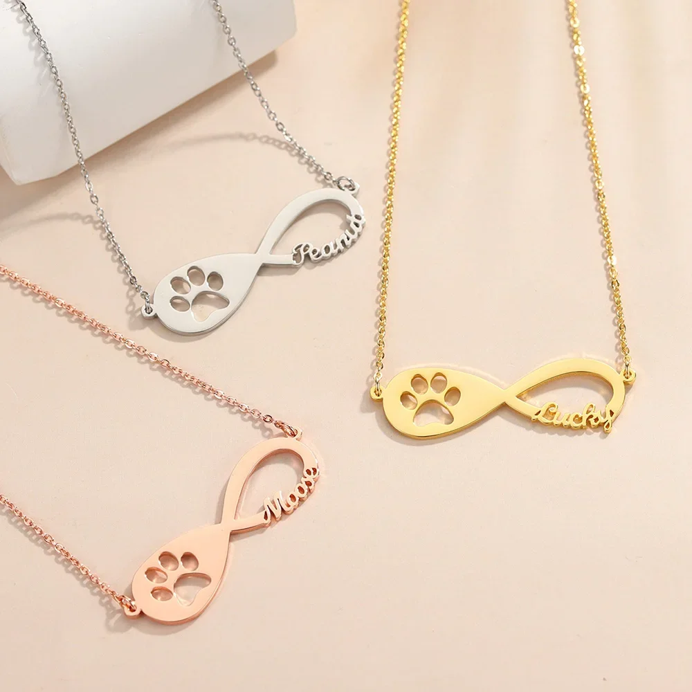 

Personalized Infinity Symbol Name Necklace for Women Cute Dog Paw Stainless Steel Necklace Custom Jewelry Christmas Gift