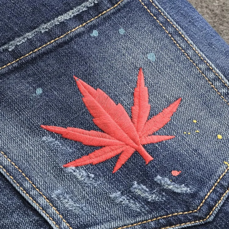 Street Fashion Men Jeans High Quality Retro Blue Stretch Slim Fit Ripped Jeans Men Embroidery Designer Hip Hop Brand Pants Homme