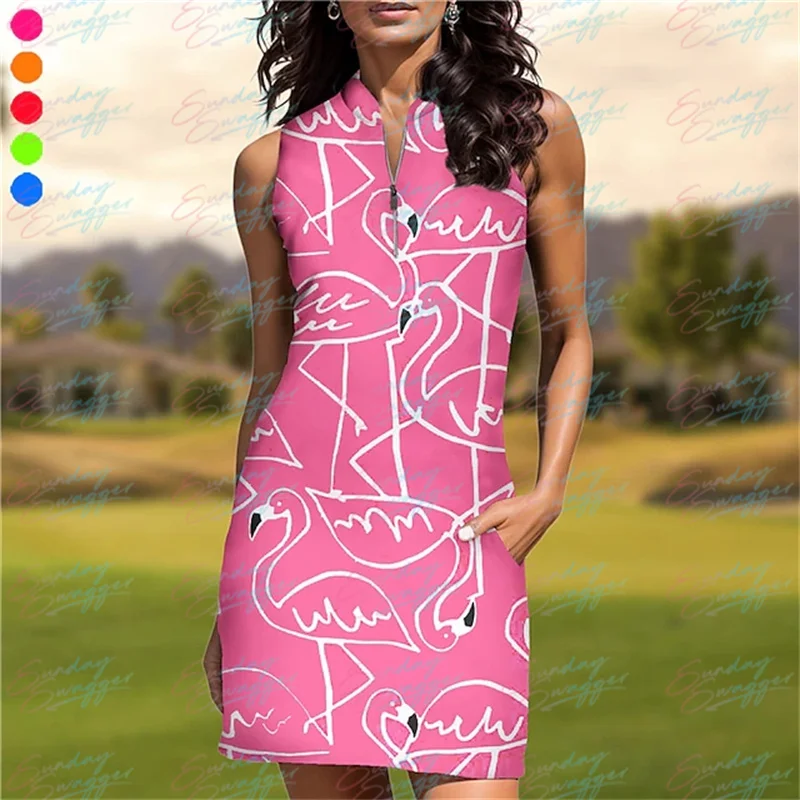 

Golf Women's Summer Simple Flamingo Line Print Sleeveless Dress Casual Fitness Breathable Quick Drying Sportswear Dress