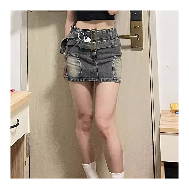 workwear denim skirt for women's summer new design, high waisted A-line short skirt, spicy girl pants skirt