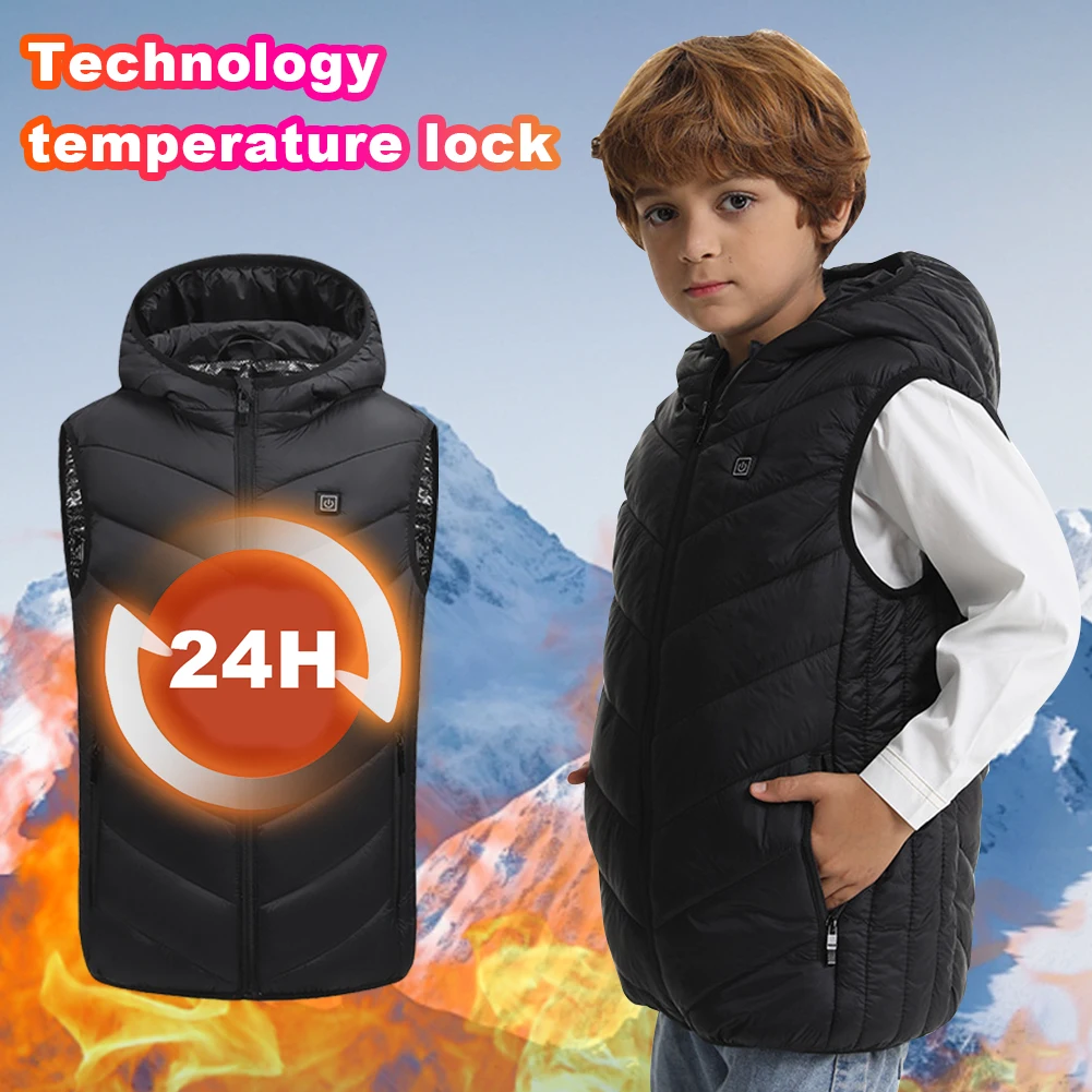 10 Heating Zones Electric Heated Jackets USB Heating Jacket Kids Boys Girls Thermal Winter Warm Jacket for Outdoor Camping