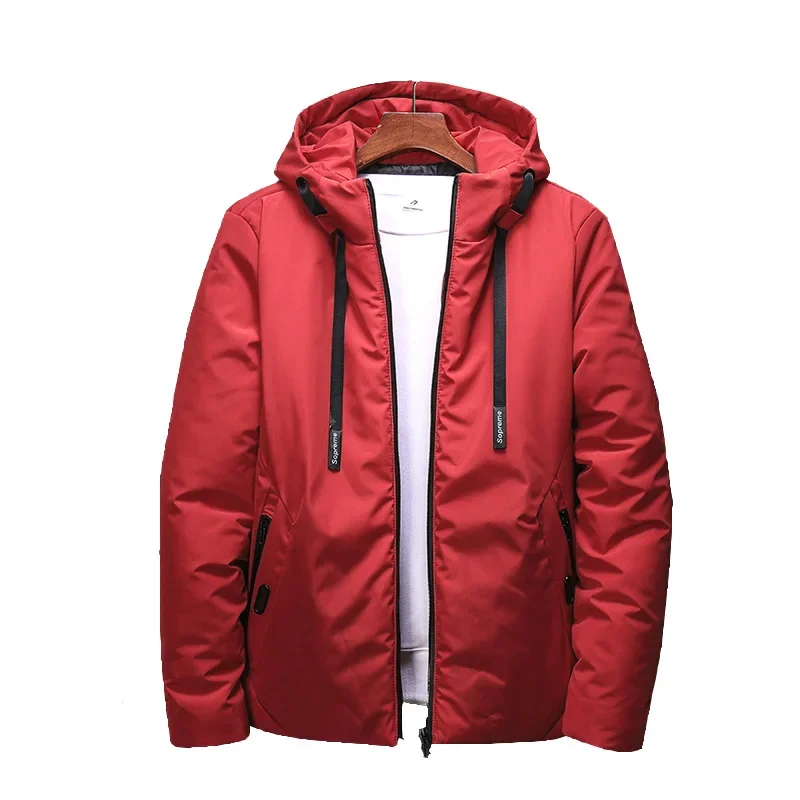 Men Cotton Hooded Jacket Winter Brand Parka Warm Thickened Solid Color Business Casual Coat Jackets