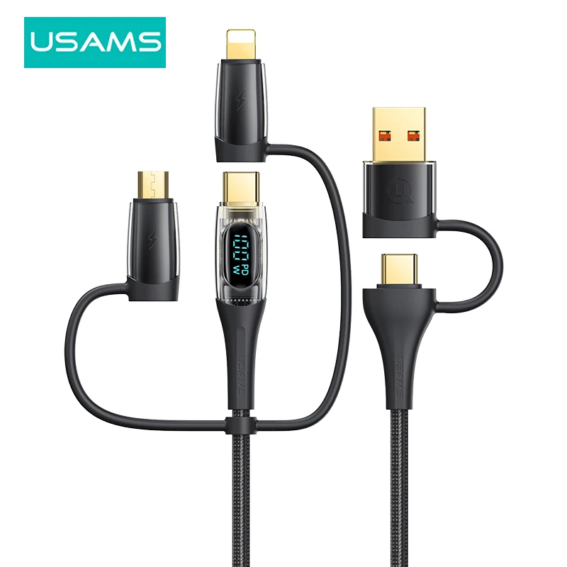 USAMS 3in2 USB C Cable for iPhone 14 13 12 11 Pro Max 100W Type C PD Fast Charging Cable for