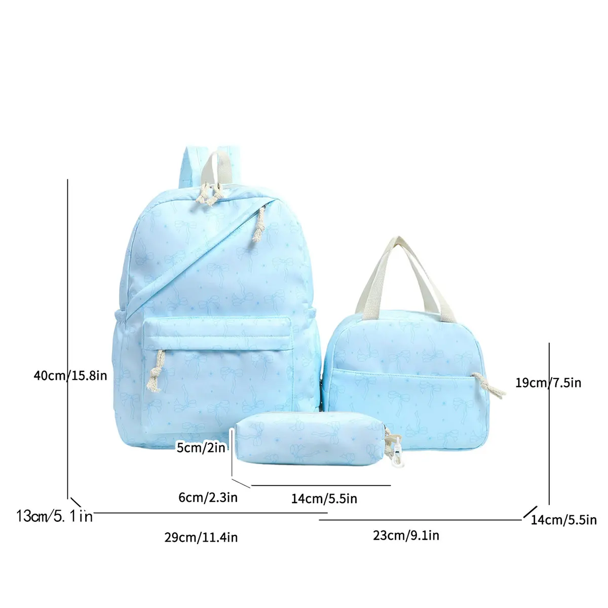 Sweet Girl Style Bow Print Three Piece Backpack Set Nylon Lightweight Large Capacity Backpack Campus Commuting Student Backpack 2