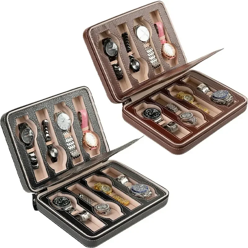 New Travel Dustproof Embedded Watch Box Zipper Portable PU Leather Storage Case Watch Display Box For Trips And Gift Storage Bag watch storage box watch storage bag watch storage pouch
