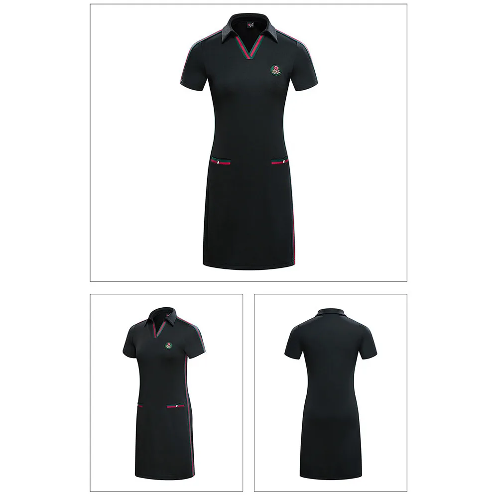 

Summer Women's Golf Dress Women's Sportswear Women's Slim Fit Tennis Sports Dress POLO Shirt V-neck Sports T-shirt Long Dress
