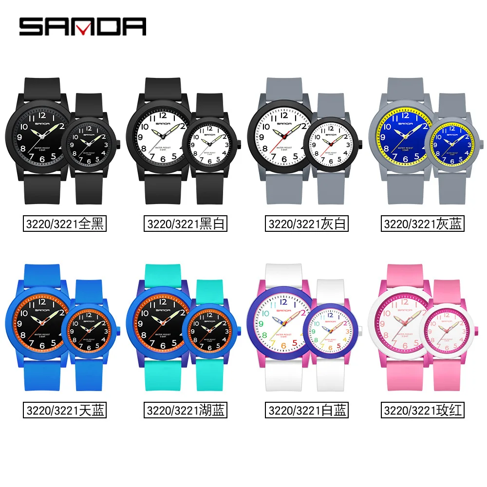 Fashion Sanda 3220 3221 Watch Men Women Sport Original Man Lady Quartz Wristwatch 50m Waterproof Simple Thin Male Female Watches