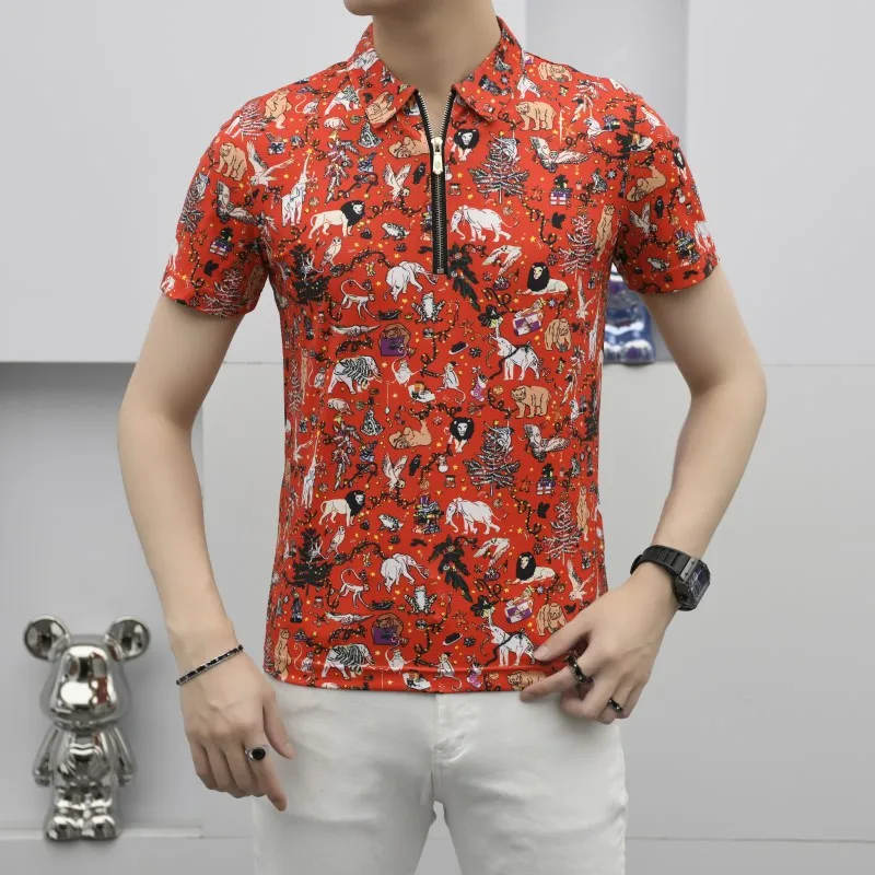 

Summer Fashion Printed Half Zip Polo Shirt for Men Ice Silk Breathable Lapel T-shirt Slim Fit Casual Business Polo Tee Tops 2024