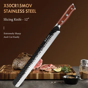 Coltello per affettare forgiato a mano giapponese TURWHO X50Cr15MoV coltelli da cuoco da cucina in acciaio inossidabile taglio di carne pesce prosciutto torta strumento di cottura 1