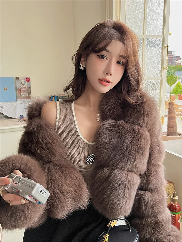 Fox Fur Coat Grass Women's Closing Short Young Thick Warm Streetwear Autumn/Winter Jackets for Women 2023 Thick Warmv Collar 1Pc
