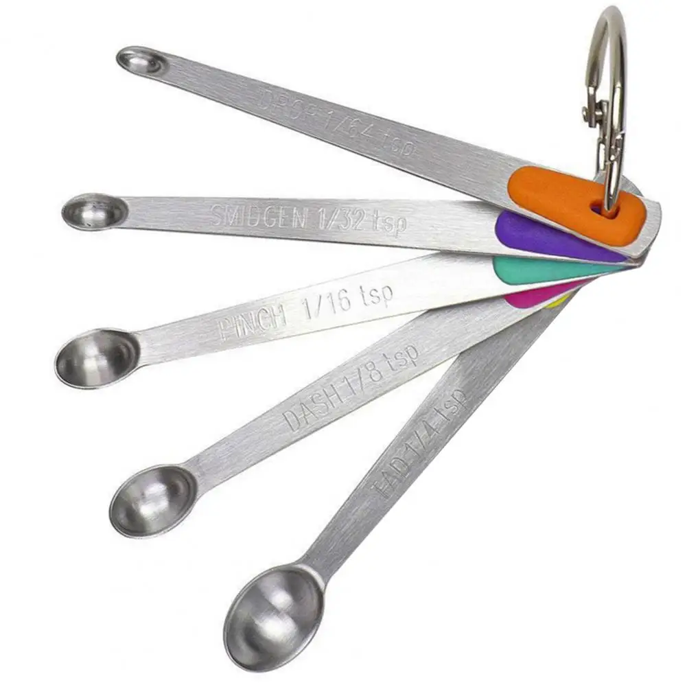 LongHandleMeasuringSpoonsColorfulSiliconeStainlessSteel