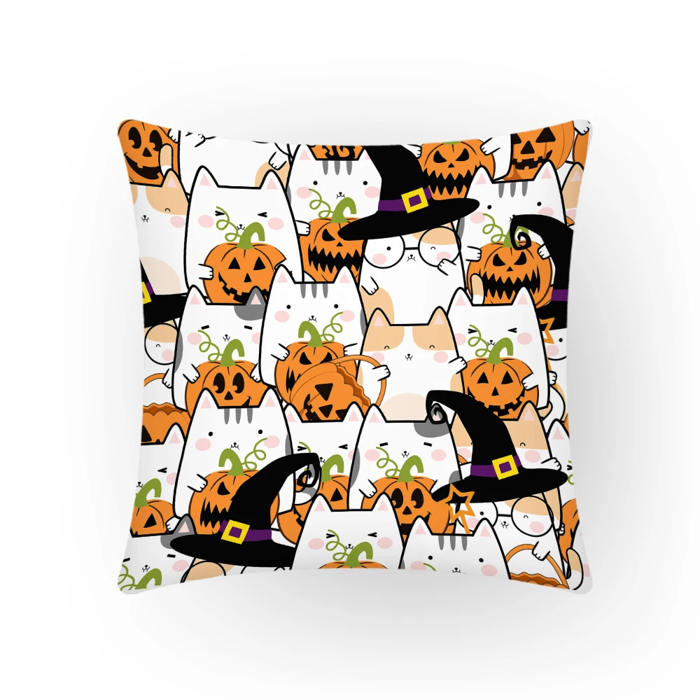 

Halloween Cartoon Pumpkin Head Pillowcase Home Decor 45x45 Sofa Cushion Cover Cute Cat Print Funny Bed Throw Pillow Cover E2183G