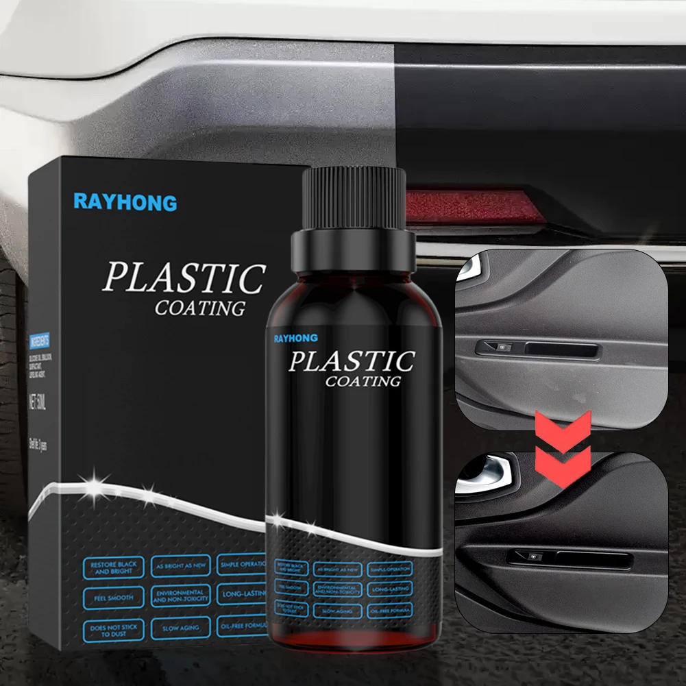 50ml Automotive Plastic Refurbishment Agent Long Lasting Car Plastic Parts Retreading Agent Wax Plastic Renovator Coating Agent 4
