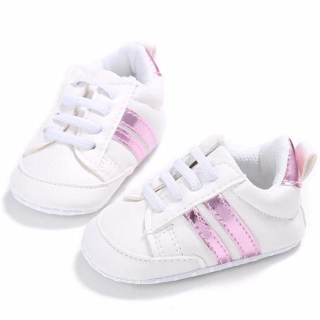 Newborn Baby Shoes Boy Girl Classical Sport Soft Sole PU Leather Multi-Color First Walker Crib Moccasins Casual Sneakers Shoes a-whitepink