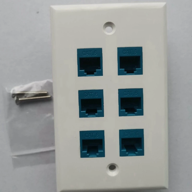 Cat 6 이더넷 벽 플레이트, 6 포트, 암컷 제거 가능, Cat7, 6, 6E, 5, 5E 와 호환 가능, 10X