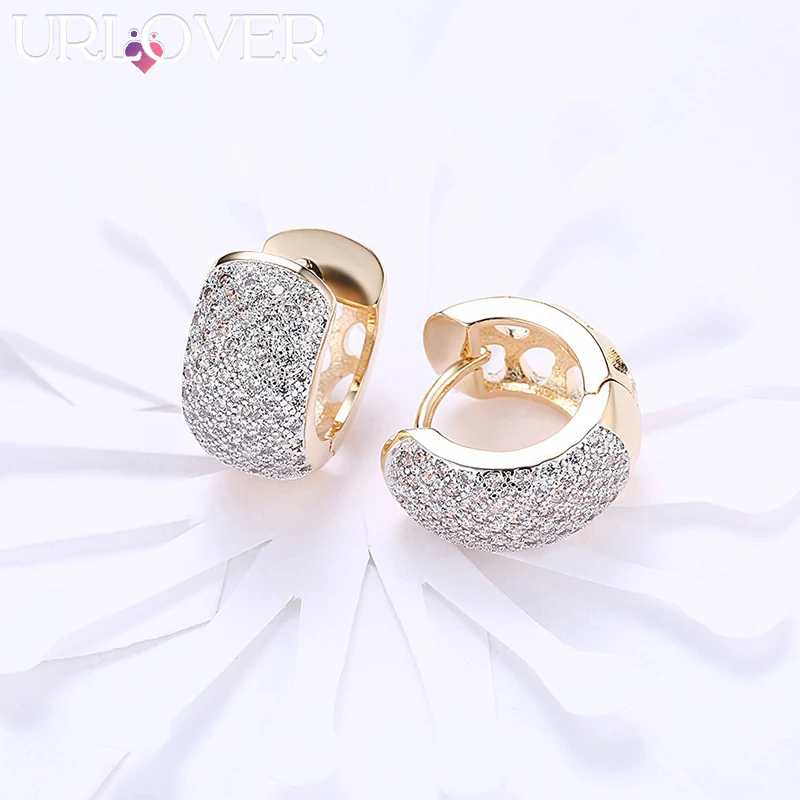 

URLOVER 925 Sterling Silver Earring For Woman AAA Zircon Hollow Gold Clip Earrings Fashion Party Wedding Jewelry Birthday Gift